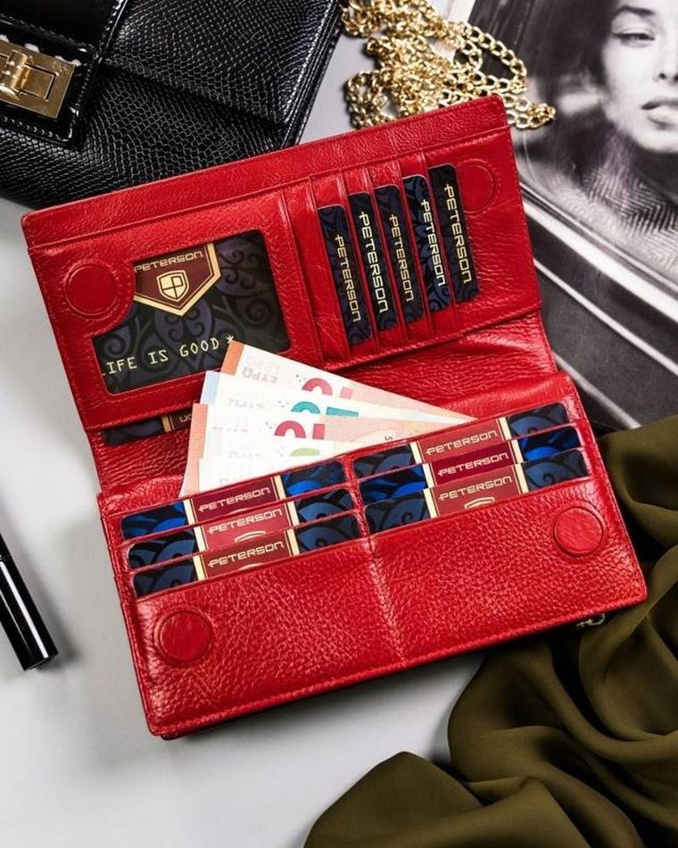 Portfel, czerwony, skórzany, Peterson