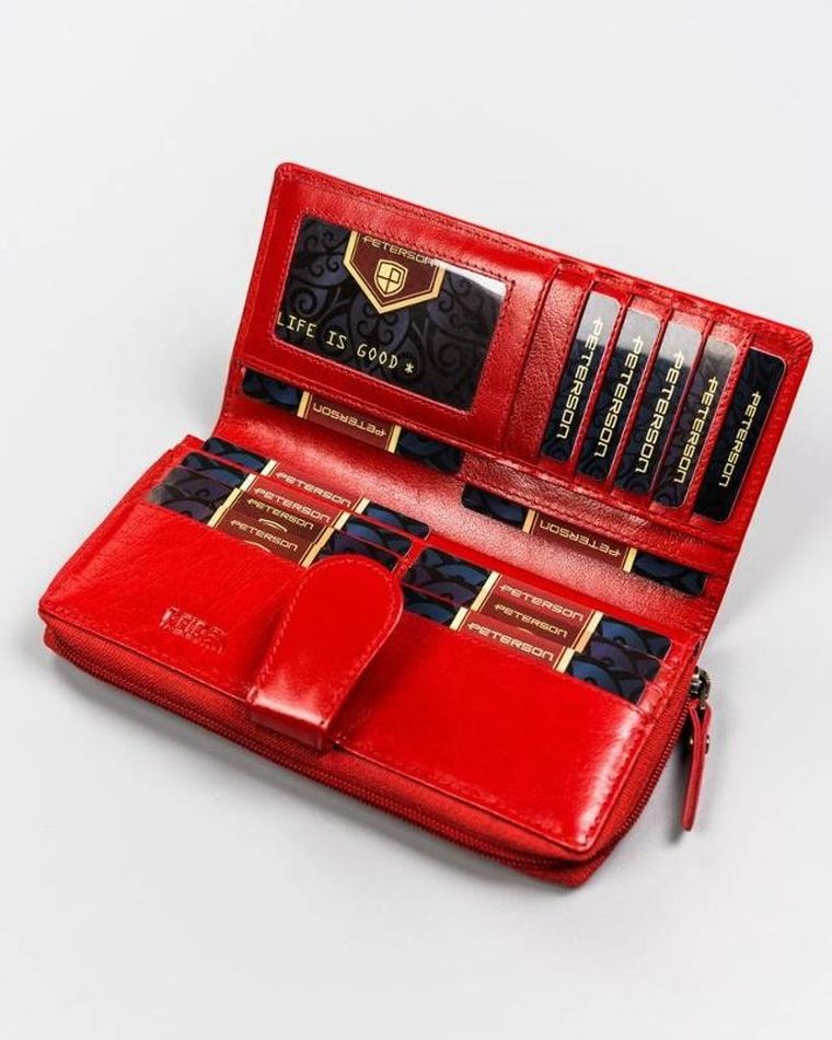Portfel, czerwony skórzany, Peterson