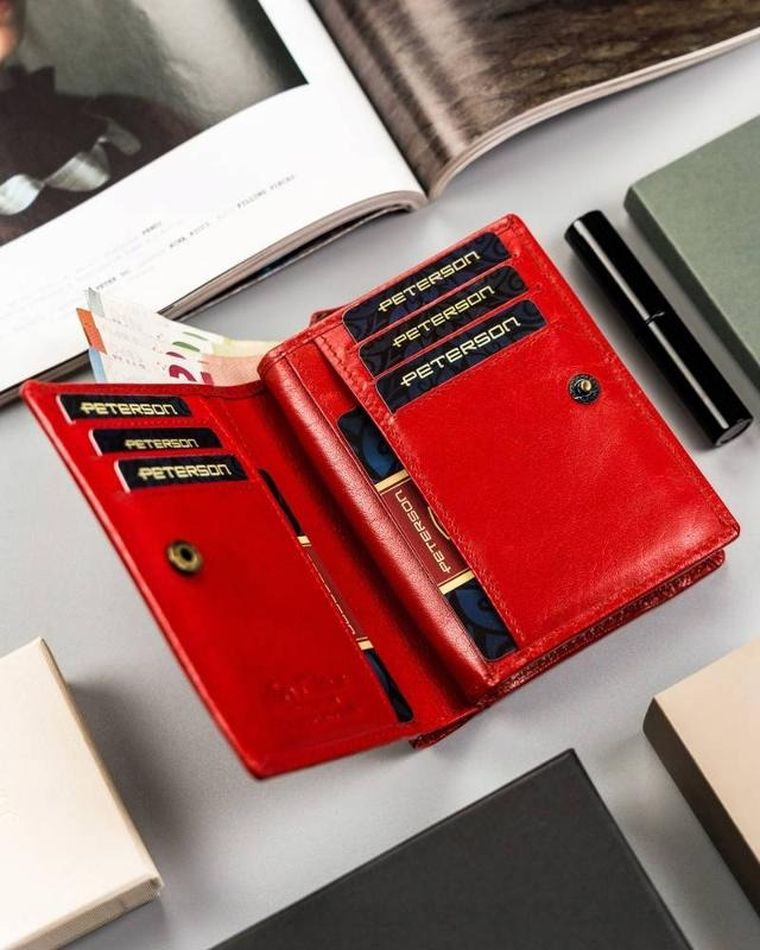 Portfel, czerwony, skórzany, Peterson
