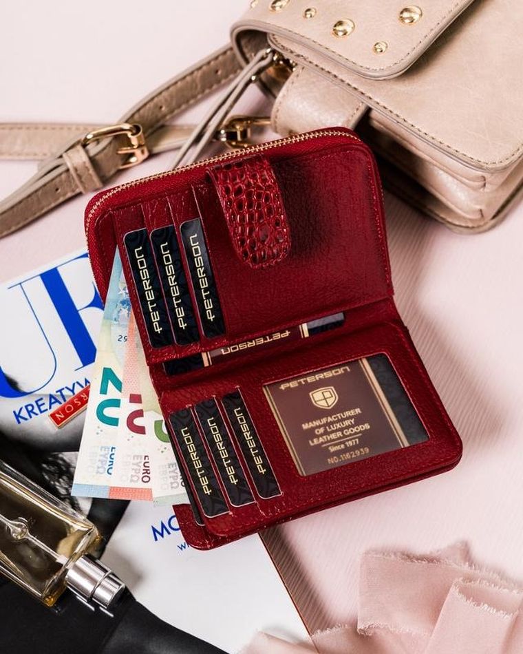 Portfel, czerwony, skórzany, Peterson