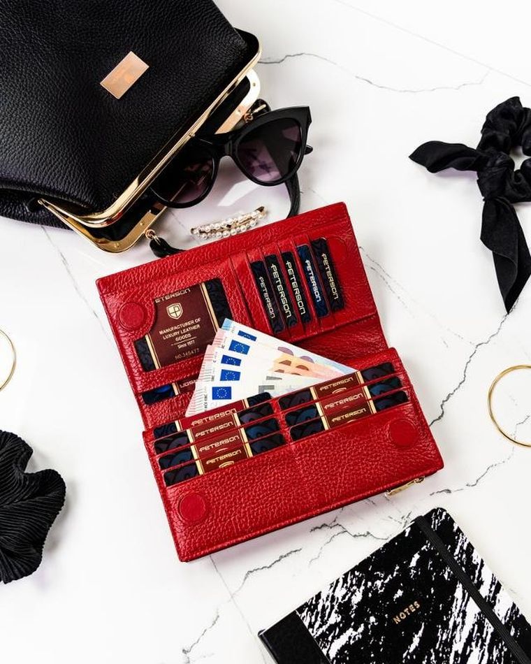 Portfel, czerwony, skórzany, Peterson