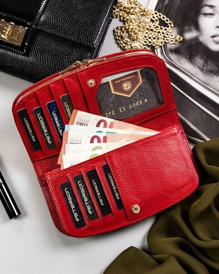 Portfel, czerwony, skórzany, Peterson