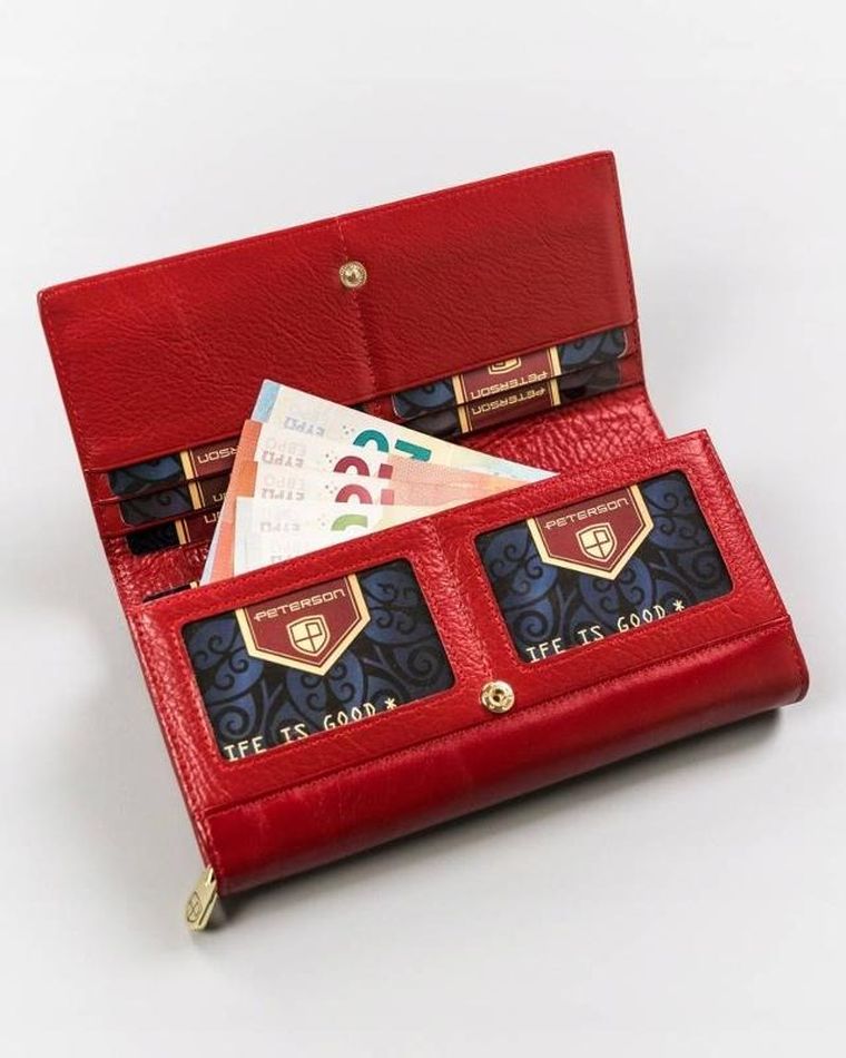 Portfel, czerwony, skórzany, Peterson