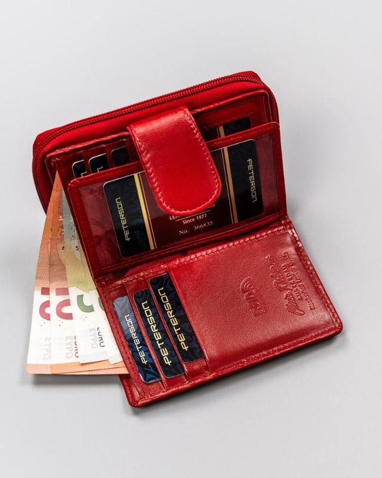 Portfel, czerwony, skórzany, Peterson