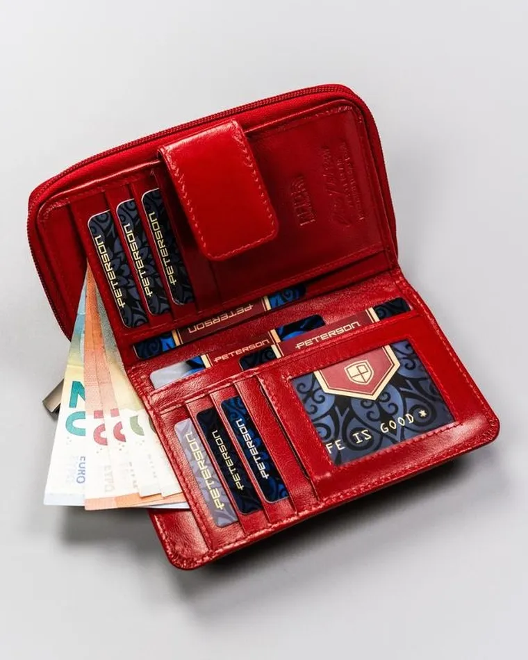 Portfel, czerwony, skórzany, Peterson