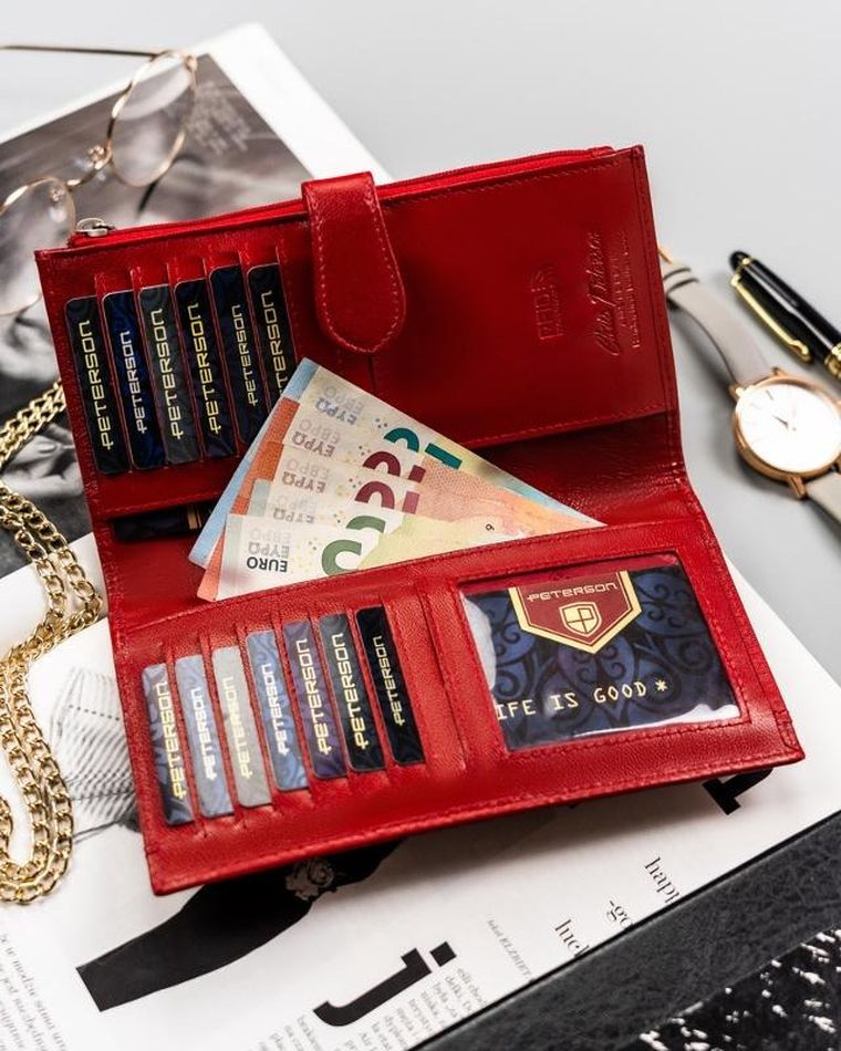Portfel, czerwony, skórzany, Peterson