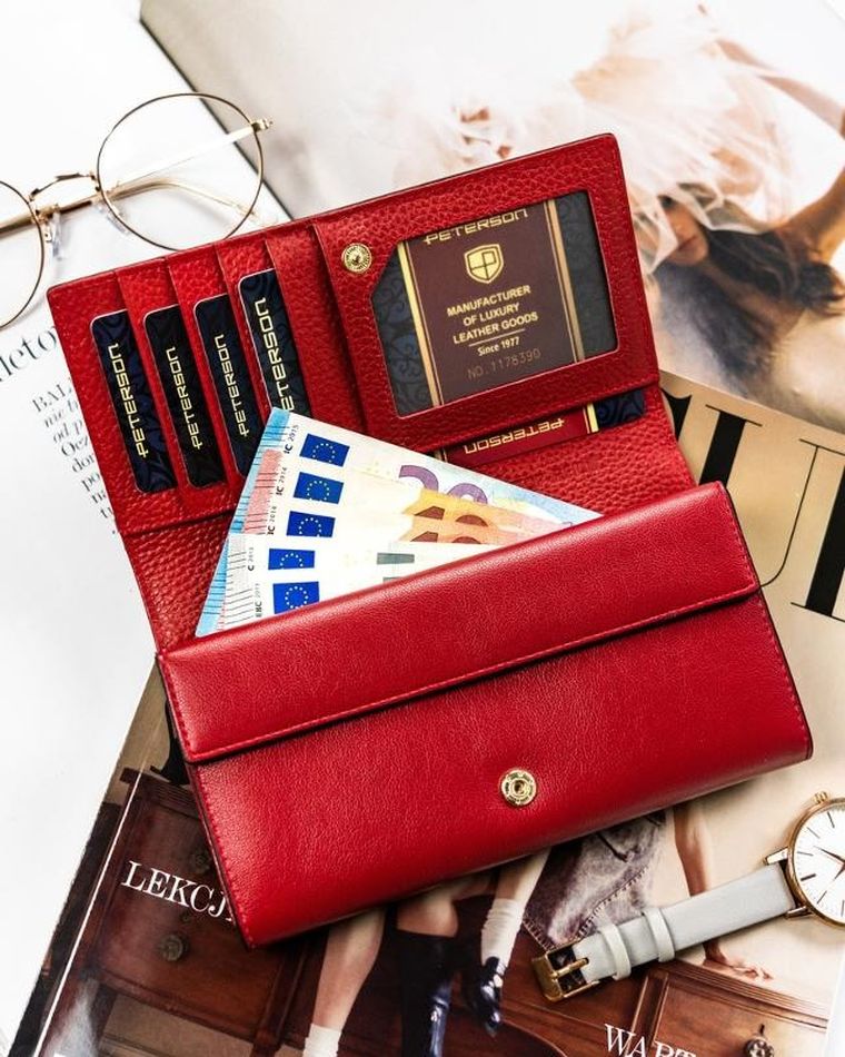 Portfel, czerwony, skórzany, Peterson