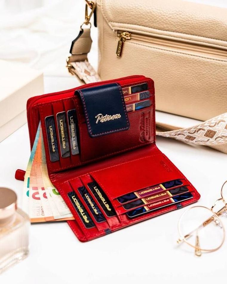Portfel, czerwony, skórzany, Peterson