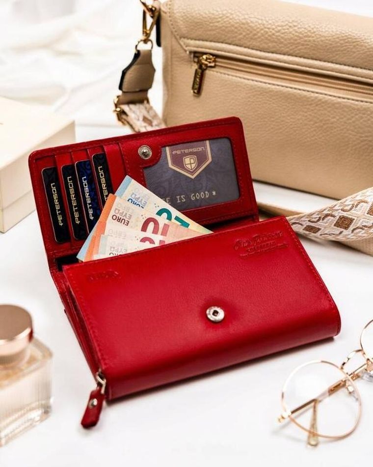 Portfel, czerwony, skórzany, Peterson