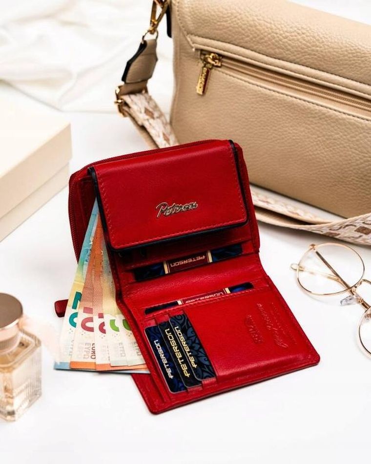 Portfel, czerwony, skórzany, Peterson