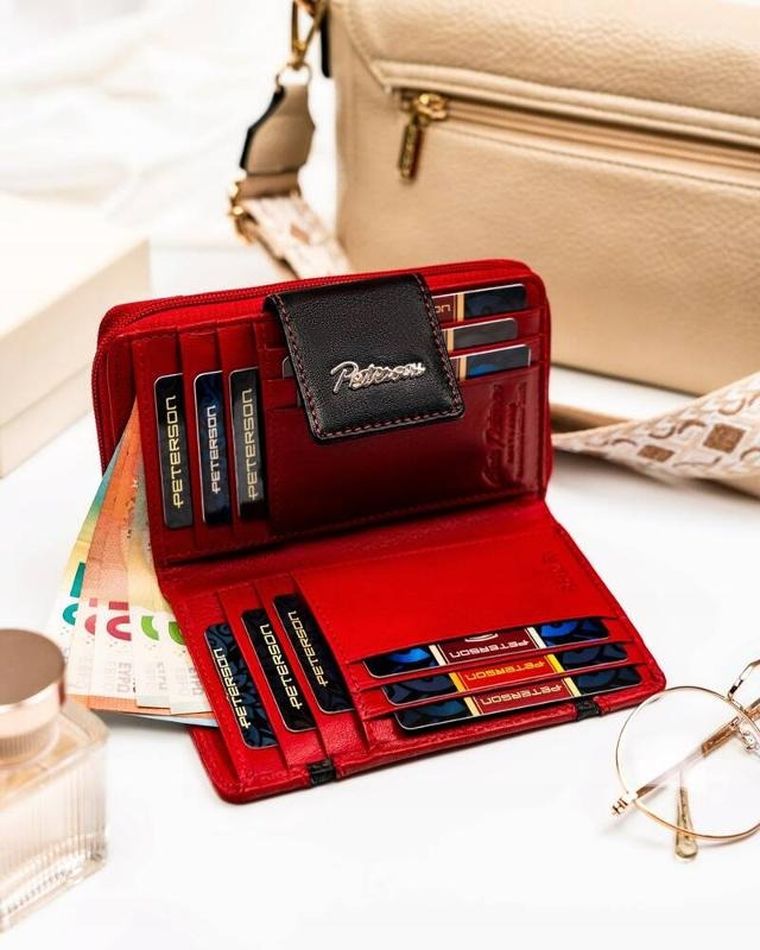 Portfel, czerwony, skórzany, Peterson