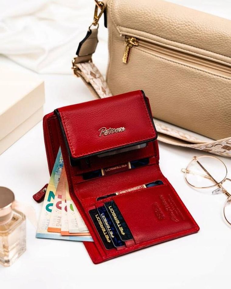 Portfel, czerwony, skórzany, Peterson