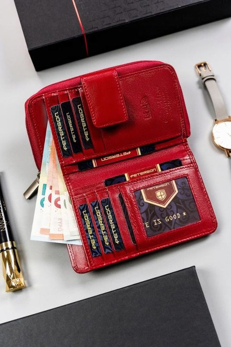 Portfel, czerwony, skórzany, Peterson