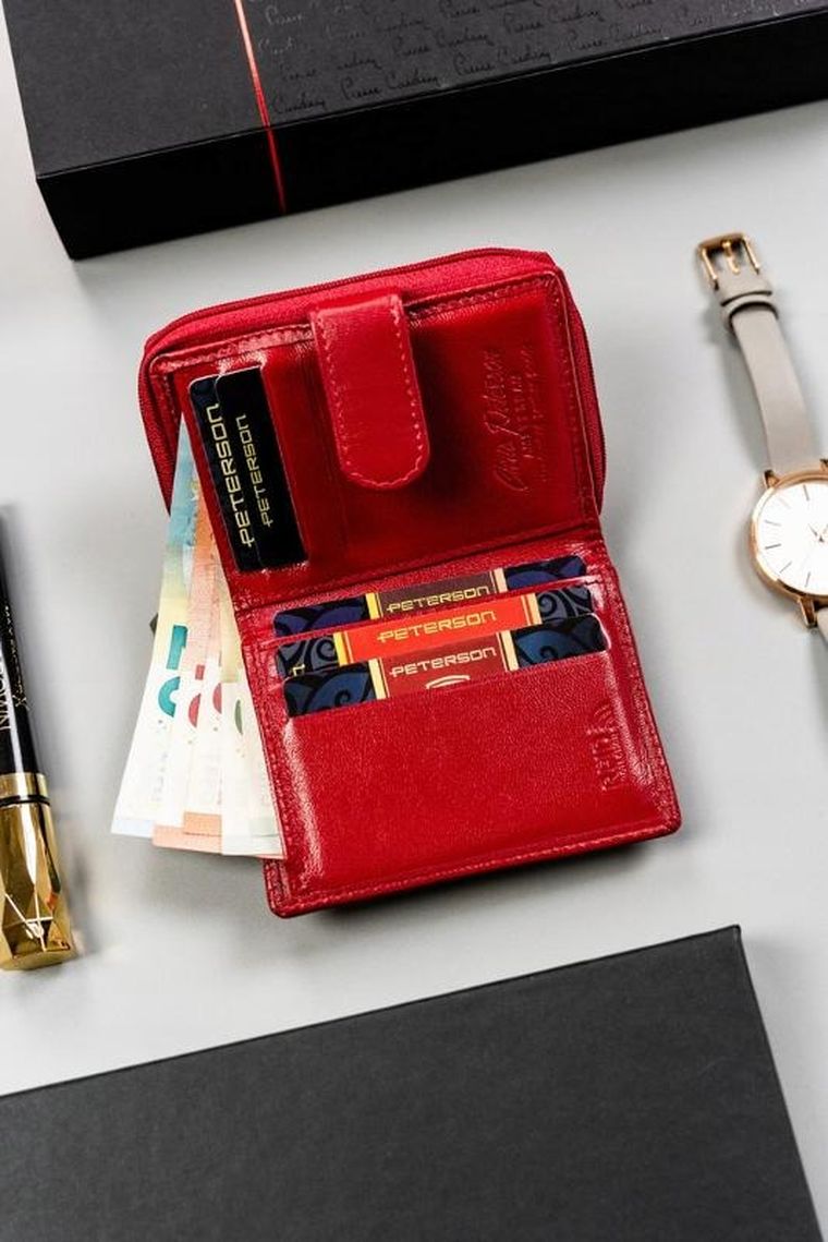 Portfel, czerwony, skórzany, Peterson
