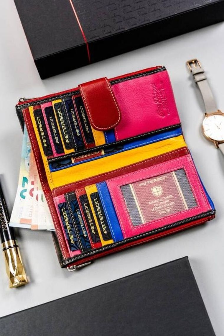 Portfel, czerwony, skórzany, Peterson