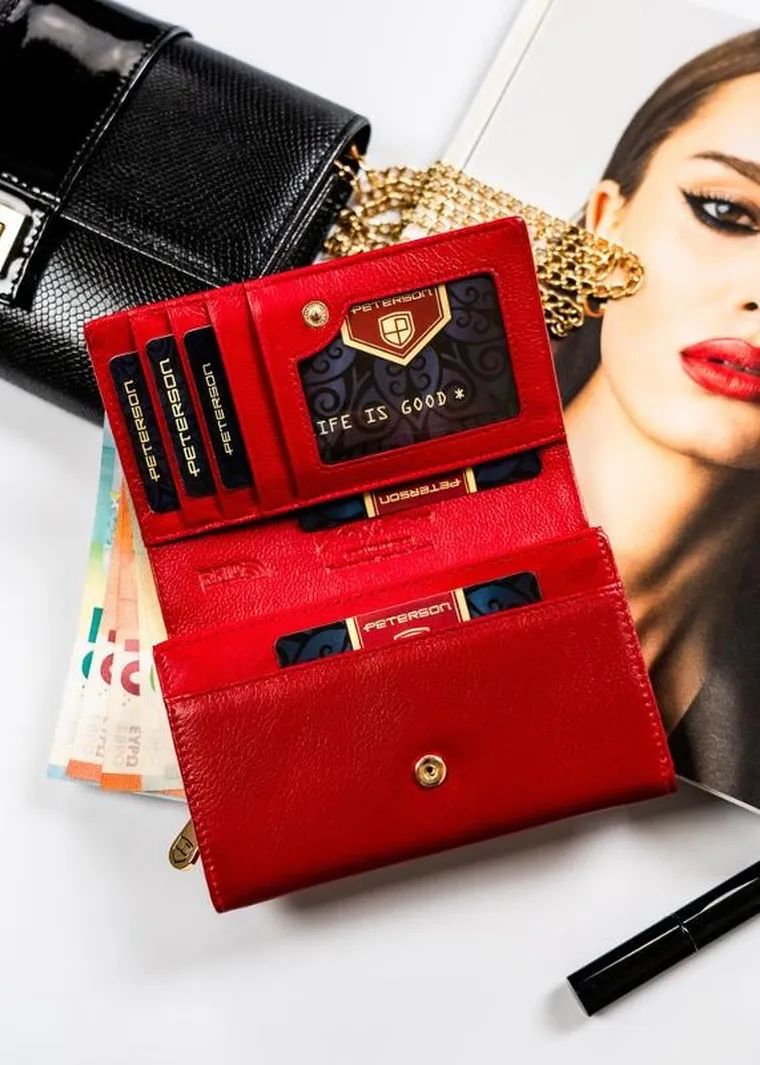 Portfel, czerwony, skórzany, Peterson