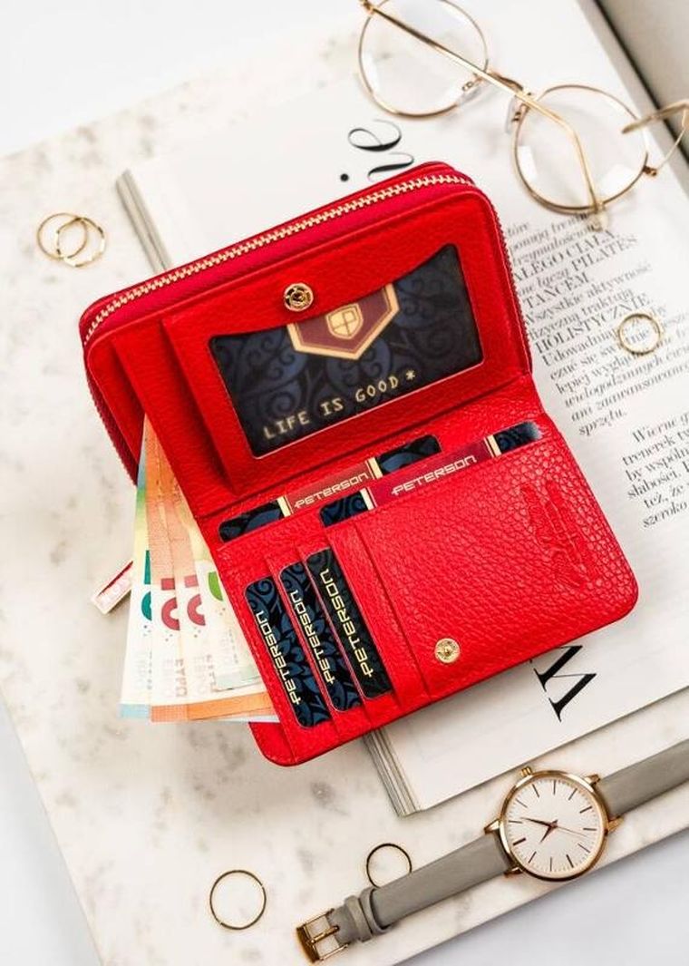 Portfel, czerwony, skórzany, Peterson