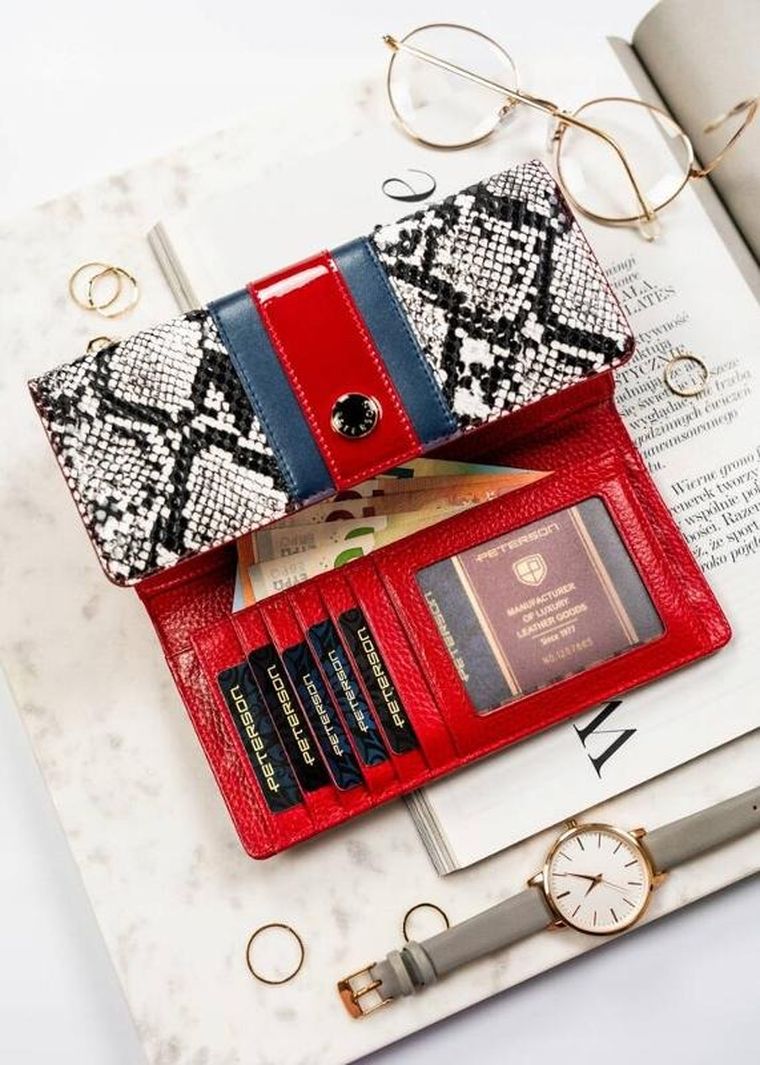 Portfel, czerwony, skórzany, Peterson