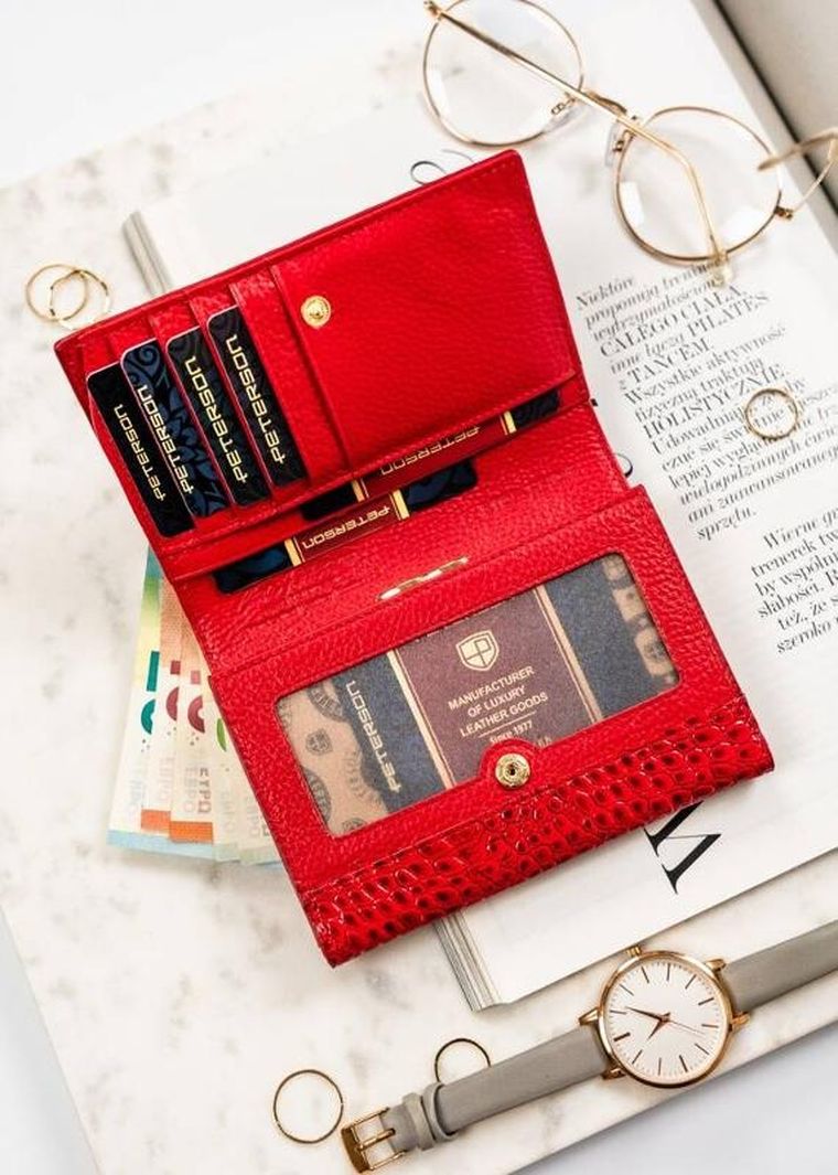 Portfel, czerwony, skórzany, Peterson