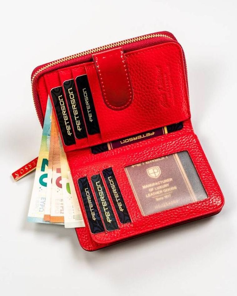 Portfel, czerwony, skórzany, Peterson