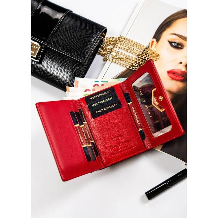Portfel, czerwony, skórzany, Peterson
