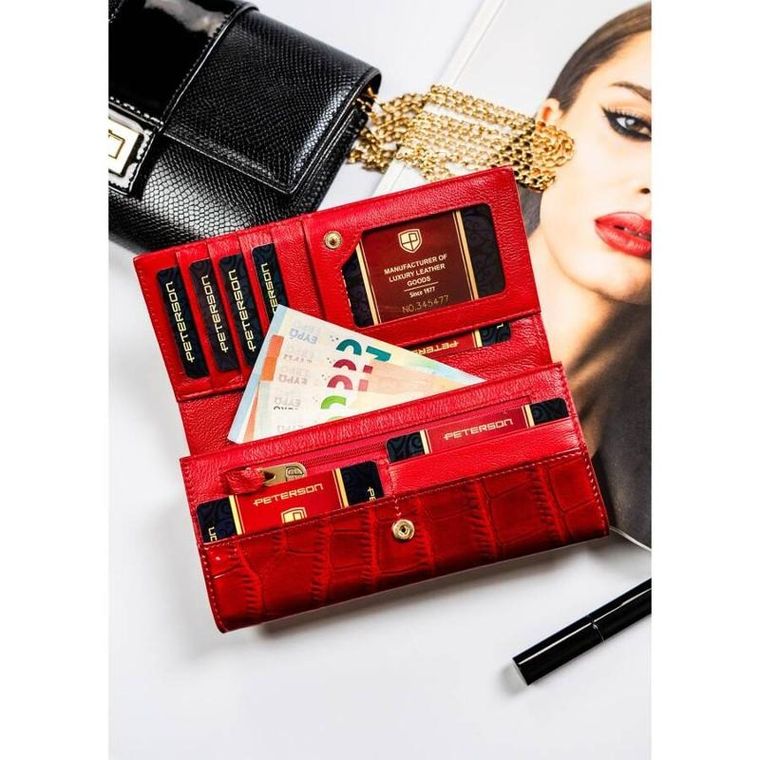 Portfel, czerwony, skórzany, Peterson