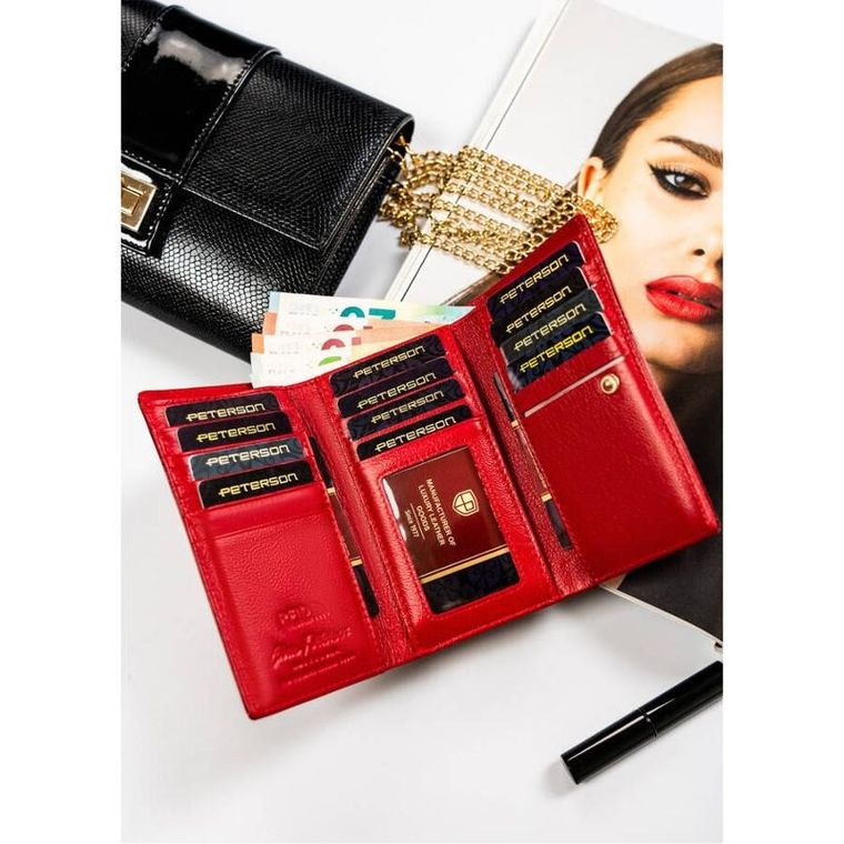 Portfel, czerwony, skórzany, Peterson