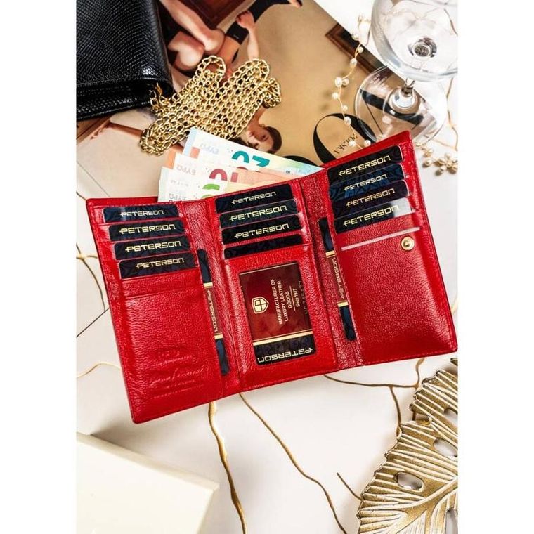 Portfel, czerwony, skórzany, Peterson