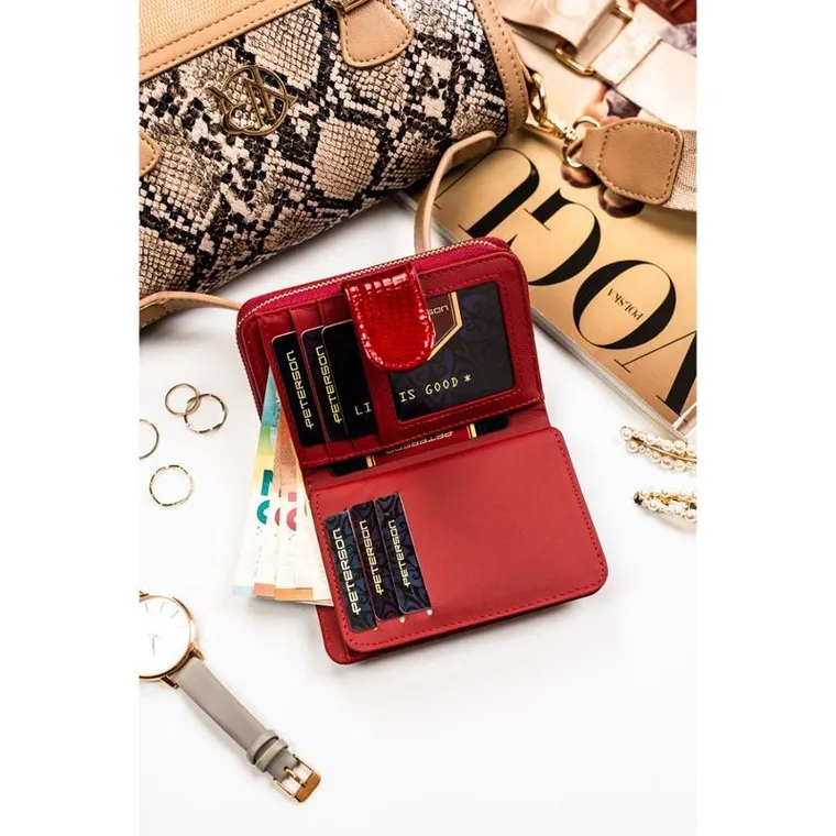 Portfel, czerwony, skórzany, Peterson