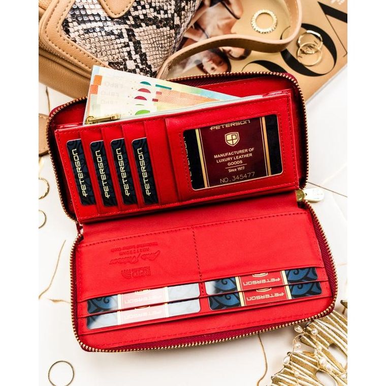 Portfel, czerwony, skórzany, Peterson