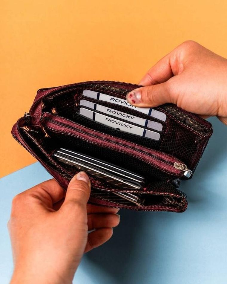 Portfel, czerwony, skórzany, RFID, Lorenti