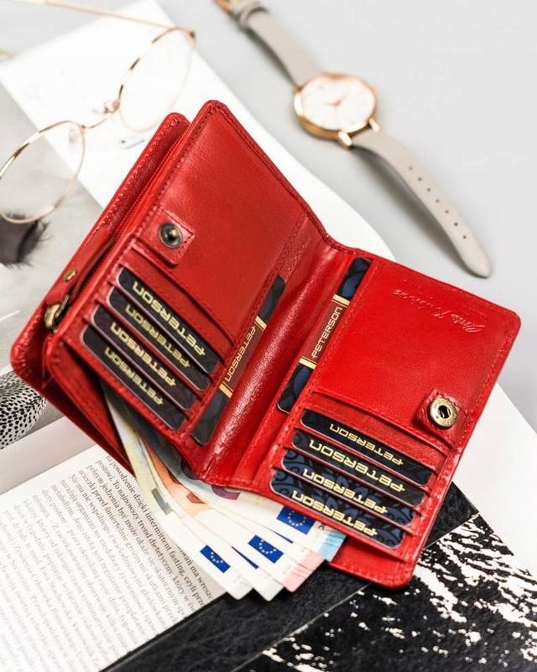 Portfel, czerwony, skórzany, RFID, Peterson