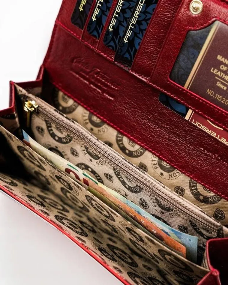 Portfel, czerwony, skórzany, RFID, Peterson