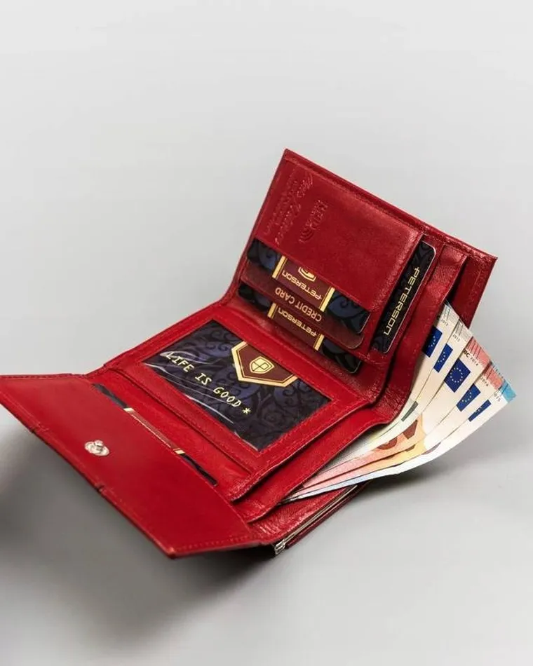 Portfel, czerwony, skórzany, RFID, Peterson