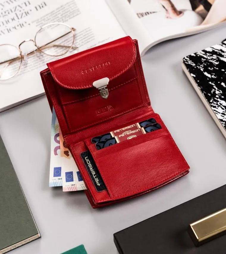 Portfel, czerwony, skórzany, RFID, Peterson