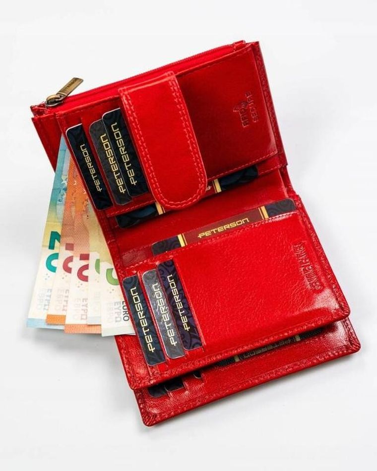Portfel, czerwony, skórzany, RFID, Peterson