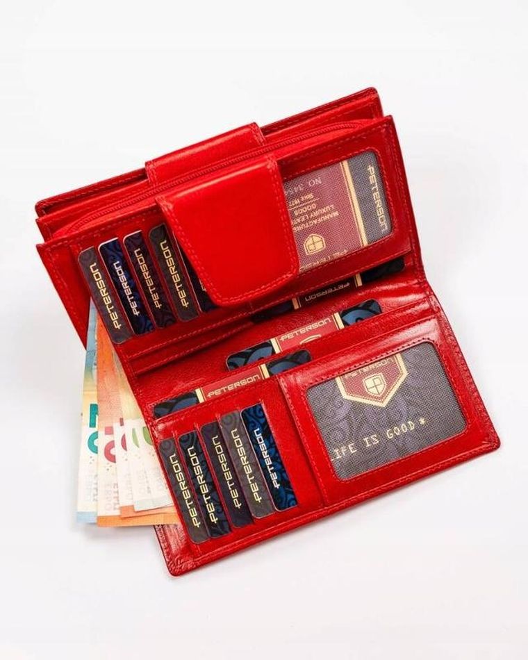 Portfel, czerwony, skórzany, RFID, Peterson