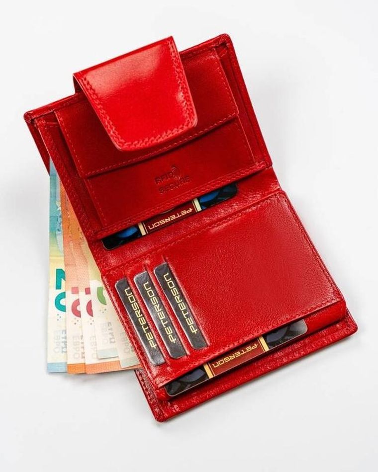 Portfel, czerwony, skórzany, RFID, Peterson