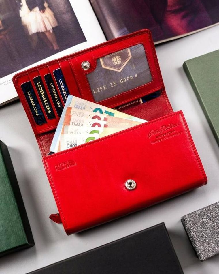 Portfel, czerwony, skórzany, RFID, Peterson