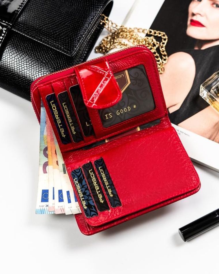 Portfel, czerwony, skórzany, RFID, Peterson