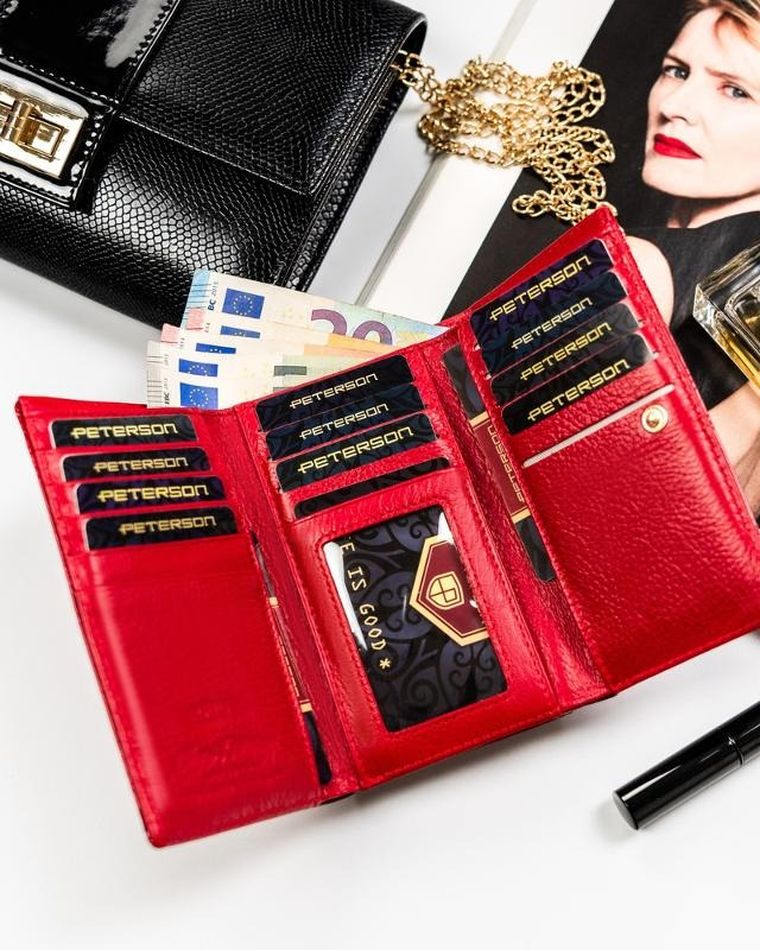 Portfel, czerwony, skórzany, RFID, Peterson