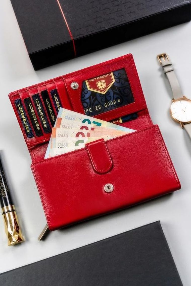 Portfel, czerwony, skórzany, RFID, Peterson