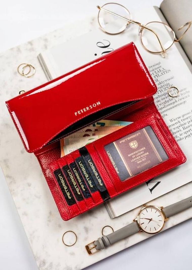 Portfel, czerwony, skórzany, RFID, Peterson