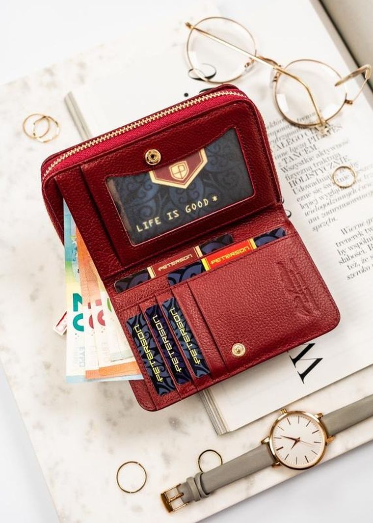 Portfel, czerwony, skórzany, RFID, Peterson