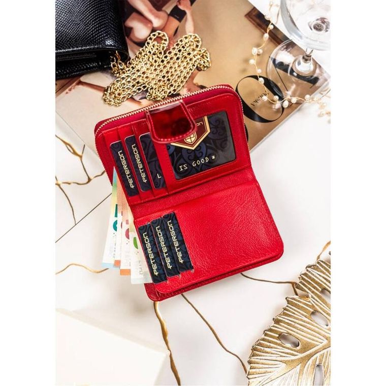 Portfel, czerwony, skórzany, RFID, Peterson