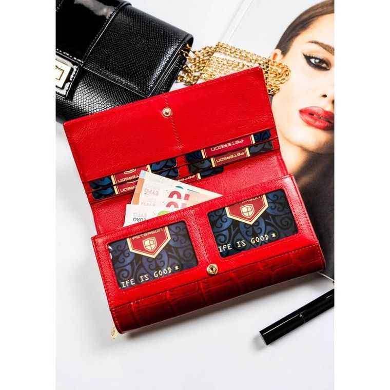 Portfel, czerwony, skórzany, RFID, Peterson