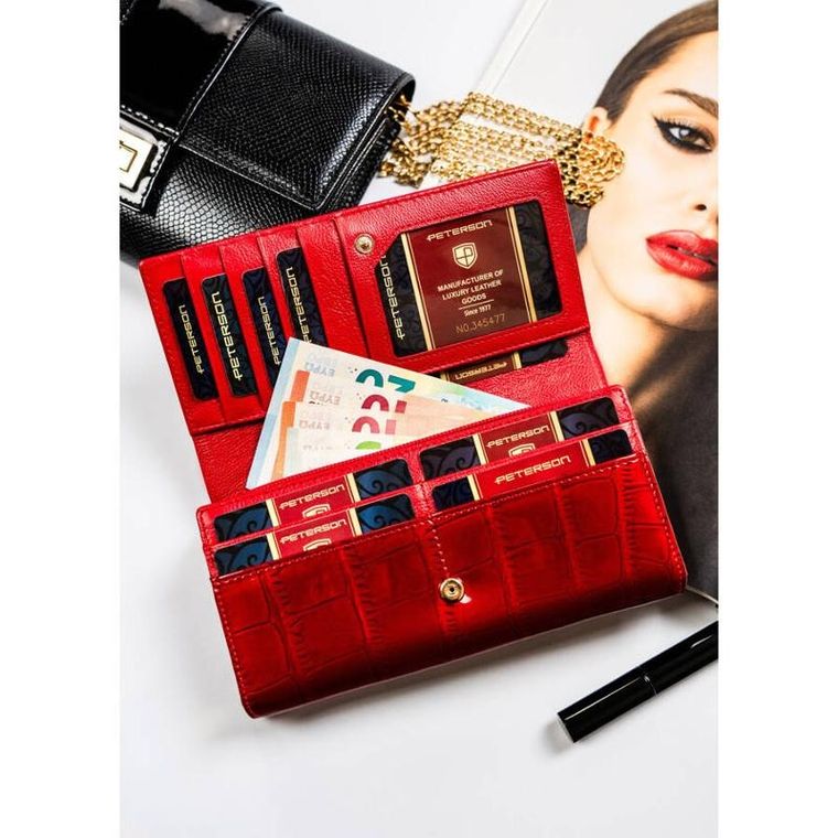 Portfel, czerwony, skórzany, RFID, Peterson