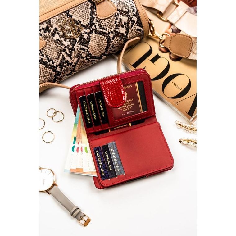 Portfel, czerwony, skórzany, RFID, Peterson