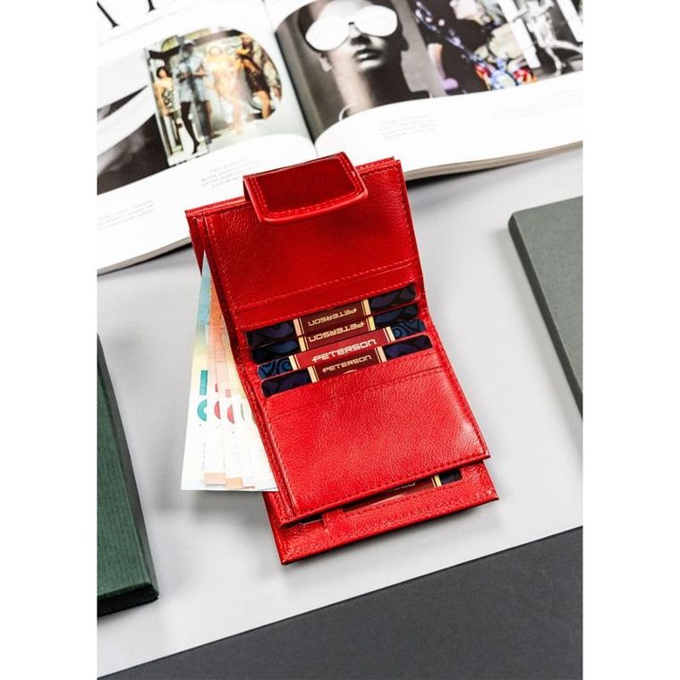 Portfel, czerwony, skórzany, RFID, Peterson