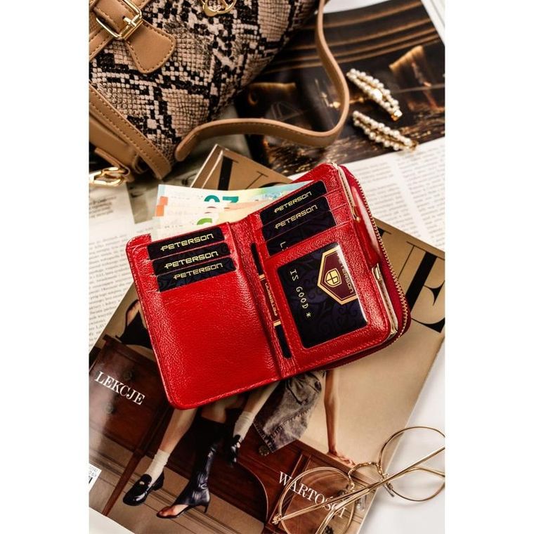 Portfel, czerwony, skórzany, RFID, Peterson
